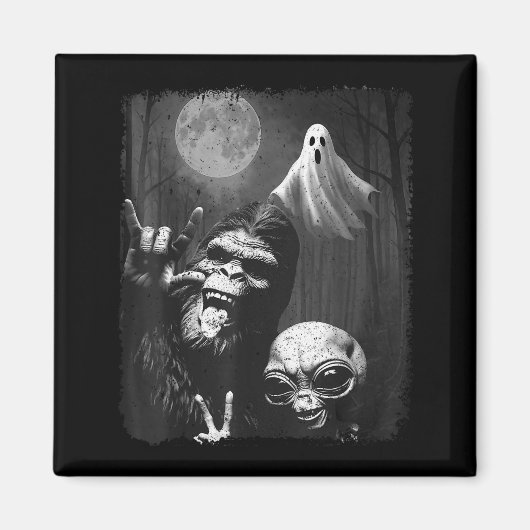 Aimant Funny Sasquatch & Alien Rock On Hand Sign Ghos (Devant)
