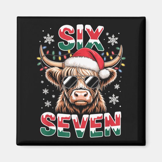 Aimant Funny Six Seven Highland Cow Christmas 67 Cool Xma (Devant)