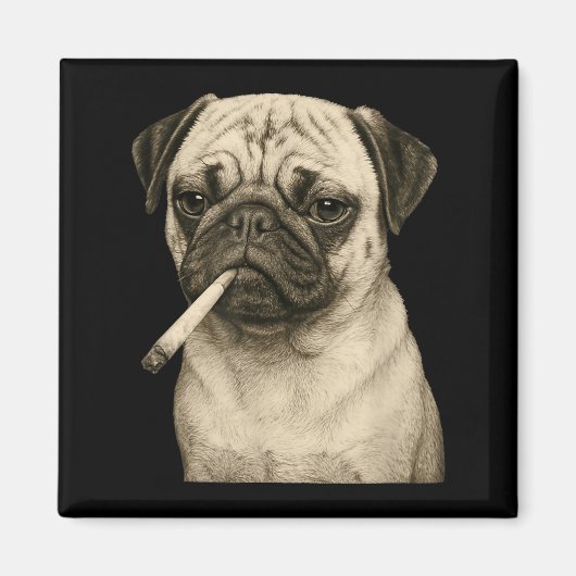 Aimant Funny Smoking Pug Dog Cigarette Gen Z Meme Graphic (Devant)