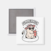 Aimant Funny Summerween rose Fantôme Flottant Au Flamant  (Recto/Verso)