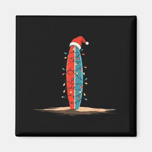 Aimant Funny Surf Christmas Lights Lover Surfboard Surfin (Devant)