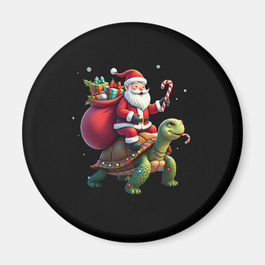 Aimant Funny Turtle Christmas Santa Riding Sea Turtle Xma (Devant)