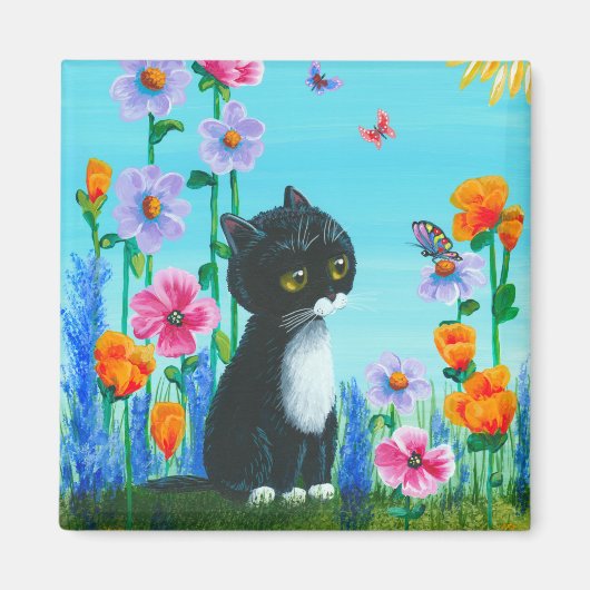 Aimant Funny Tuxedo Fleurs de chats Créationarts (Devant)