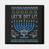 Aimant Funny Ugly Hanukkah Sweater Lets Get Lit Menorah J (Devant)