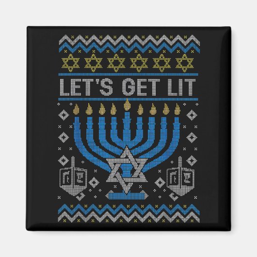 Aimant Funny Ugly Hanukkah Sweater Lets Get Lit Menorah J (Devant)