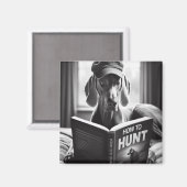 Aimant Funny Weimaraner Lire un livre sur la chasse (Recto/Verso)