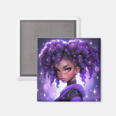 Aimant Galaxie violette fille avec cheveux bouclés (Recto/Verso)