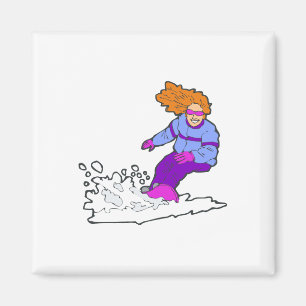 Aimant Gallon faisant du surf des neiges heureux