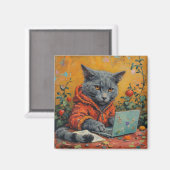 Aimant Gamer Cat at the Computer – Funny Tech Meme Square (Recto/Verso)