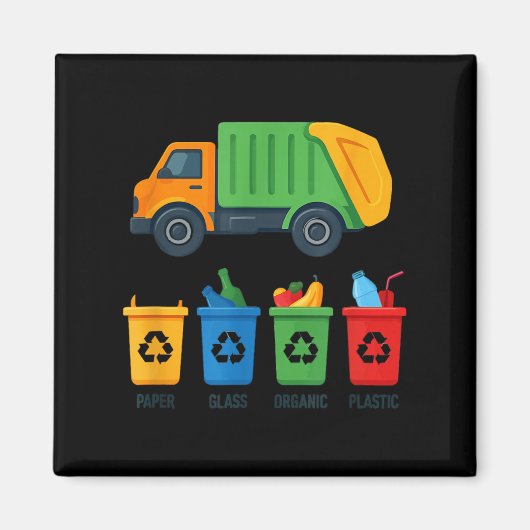 Aimant Garbage Day Recycling Truck Kids Boys Toddlers Gir (Devant)