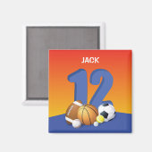 Aimant Garçon 12e anniversaire des balles de sport (Recto/Verso)