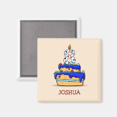 Aimant Garçon 8 Anniversaire, 8 sur Sweet Blue Cake (Recto/Verso)