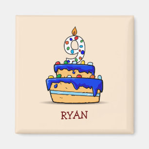 Aimant Garçon 9e anniversaire, 9 sur Gâteau bleu doux