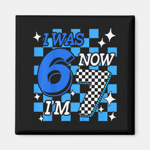 Aimant Garçon Anniversaire Bleu à Carreaux J'avais 6 Ans
