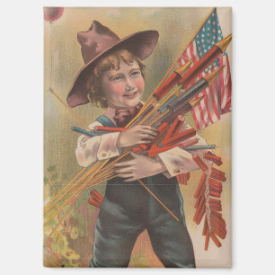 Aimant Garçon avec Feux d'Artifice, Drapeau Américain, Im