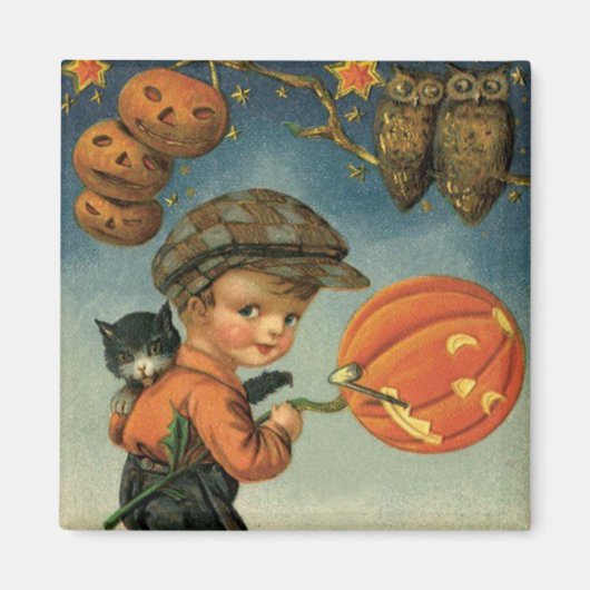 Aimant Garçon Chat Jack O' Lantern Hibou Étoiles (Devant)