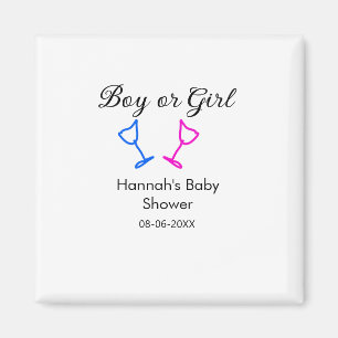 Aimant Garçon ou fille baby shower rose bleu verre nom da