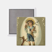 Aimant Garçon vintage avec lapins (Recto/Verso)