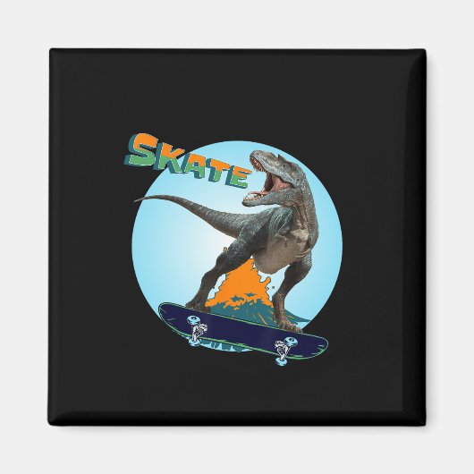 Aimant Garçons cools planche à roulettes T Rex dinosaure (Devant)