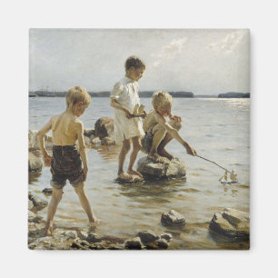 Aimant Garçons jouant sur le rivage (par Albert Edelfeel)