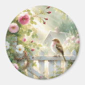 Aimant Garden Rose Bird Watercolor Scene (Devant)