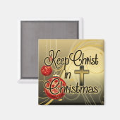 Aimant Garder le Christ à Noël, Gold/Red Christian (Recto/Verso)