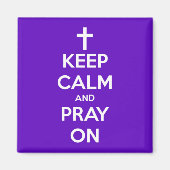 Aimant Gardez le calme et priez sur l'aimant Carré violet (Devant)