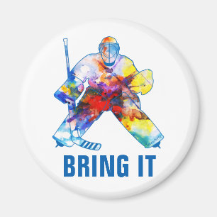 Aimant Gardien de hockey Bring It Aquarelle