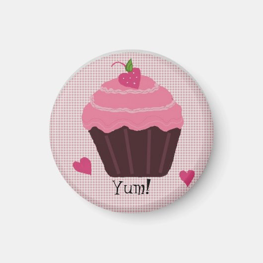 Aimant Gâteau Cupcake Rose Glacé (Devant)