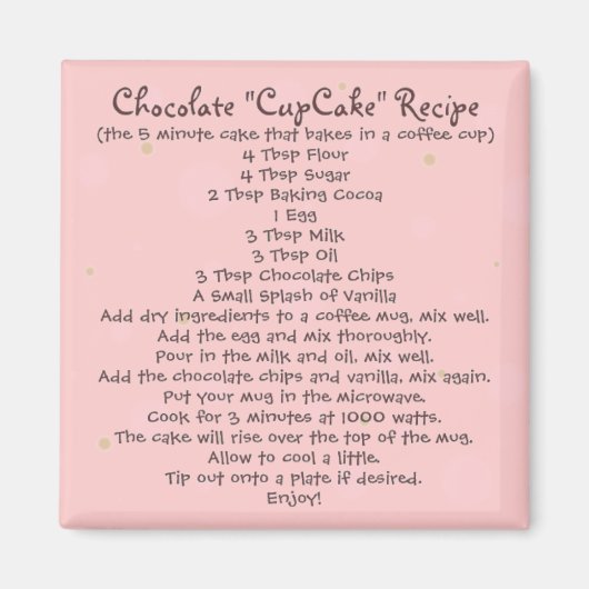 Aimant "Gâteau de la Coupe" au chocolat dans une recette (Devant)