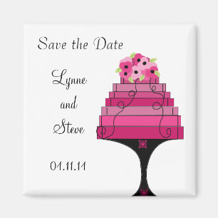 Aimant Gâteau de Mariage Rose Save the Date