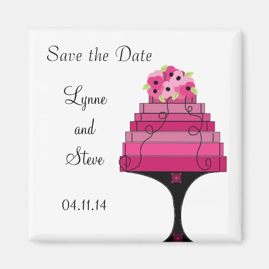 Aimant Gâteau de Mariage Rose Save the Date (Devant)