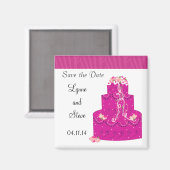 Aimant Gâteau de Mariage Rose Save the Date (Recto/Verso)
