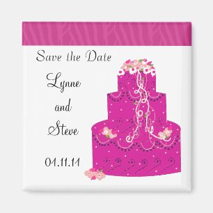Aimant Gâteau de Mariage Rose Save the Date