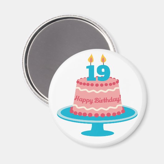 Aimant Gâteau du 19e anniversaire (Recto/Verso)