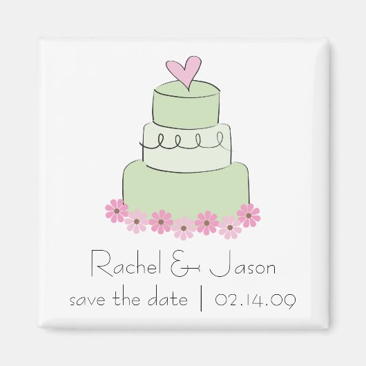 Aimant Gâteau Mariage à la menthe | Enregistrer la date (Devant)