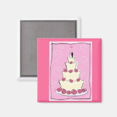 Aimant Gâteau mariage avec arrière - plan rose (Recto/Verso)