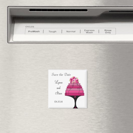 Aimant Gâteau Mariage rose Enregistrer la date (In Situ (Lave-vaisselle))