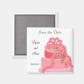 Aimant Gâteau Mariage rose ruban Enregistrer la date (Recto/Verso)