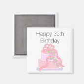 Aimant Gâteau rose pour 30 ans (Recto/Verso)