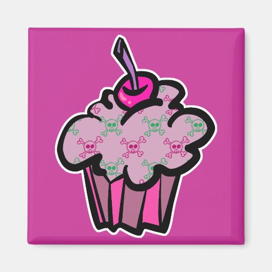 Aimant gâteau rose punk crâne os croisés (Devant)