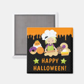 Aimant Gâteaux d'Halloween et fille blonde faisant de la (Recto/Verso)