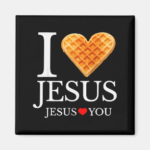 Aimant Gaufre en forme de coeur Je t'aime Jésus Drôle de