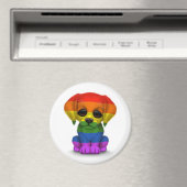 Aimant Gay pride arc-en-ciel mignon Chien chiot, blanc (In Situ (Lave-vaisselle))
