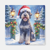 Aimant Géant Schnauzer Clôture de fer enneigée Père Noël (Devant)