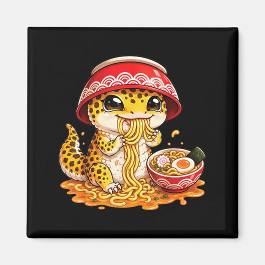 Aimant Gecko léopard mangeant des nouilles Ramen japonais (Devant)