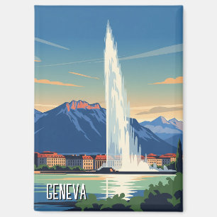 Aimant Geneva Street Suisse Travel Jet d'eau Vintage