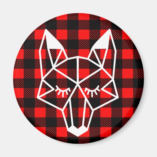 Aimant Geo Fox & Rustic Black Red Buffalo Check Plaid (Devant)