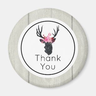Aimant Geometric Deer Head with Floral Crown Thank You