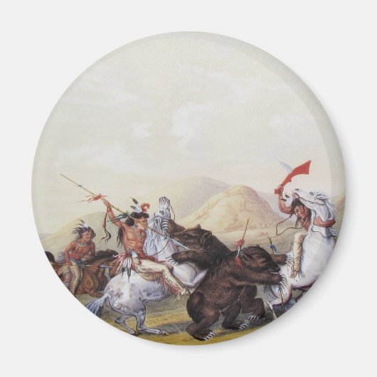 Aimant George Catlin - Attaquer l'ours grizzli (Devant)